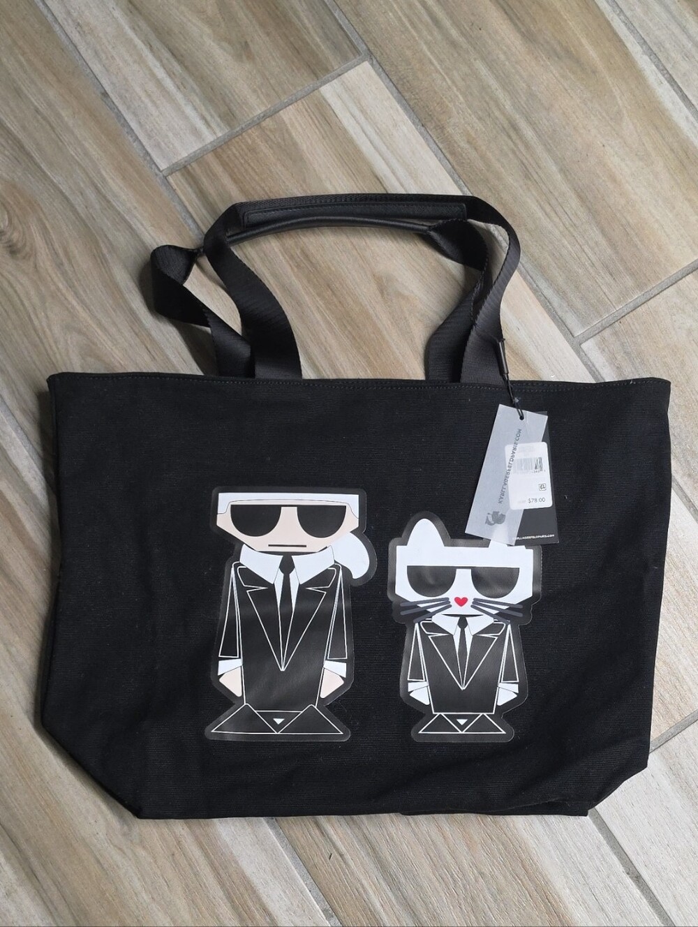 Karl Lagerfeld Black Graphic Icon Canvas Tote